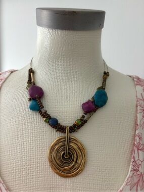 Chico's Gold Spiral Pendant Necklace and earrings set